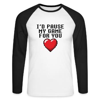Je mettrais mon jeu en pause pour toi - T-shirt baseball manches longues Homme - blanc/noir - Devant - Nik (191cm)