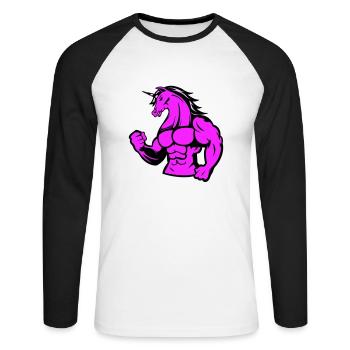 strong unicorn - Unisex Baseballshirt langarm - Weiß/Schwarz - Vorne - Nik (191cm)