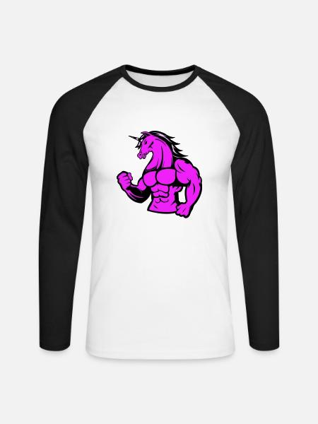 strong unicorn - Unisex Long Sleeve Baseball T-Shirt - white/black