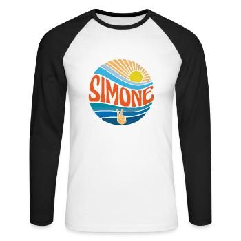 Simone Hemd Vintage Sunset Simone Groovy Tie Dye - Unisex Baseballshirt langarm - Weiß/Schwarz - Vorne - Nik (191cm)