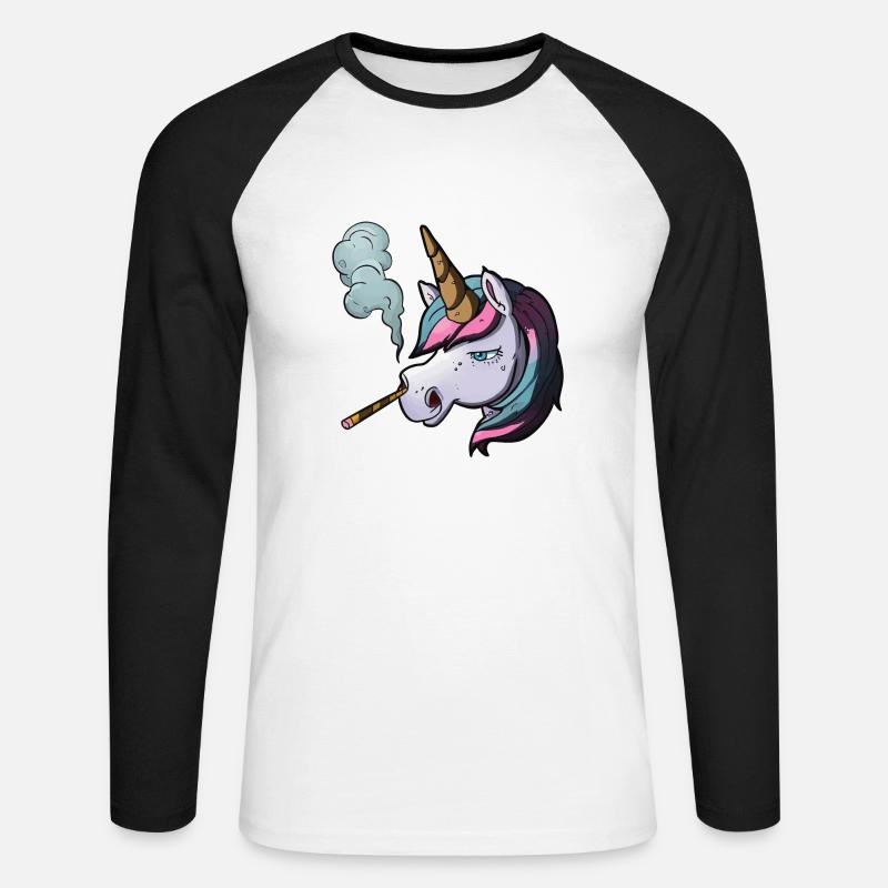 Einhorn raucht Zigarette - Unisex Baseballshirt langarm - Weiß/Schwarz