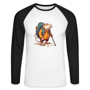 Mole rat equipped like a pro hiker - Unisex Long Sleeve Baseball T-Shirt - white/black - Front - Nik (191cm)