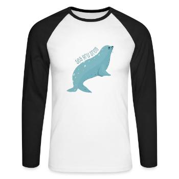 Meerestiere - Unisex Baseballshirt langarm - Weiß/Schwarz - Vorne - Nik (191cm)