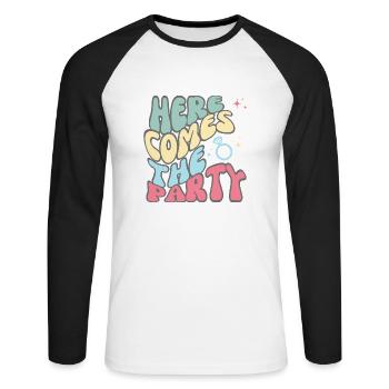 Here comes the Party -team of the bride - Unisex Long Sleeve Baseball T-Shirt - white/black - Front - Nik (191cm)