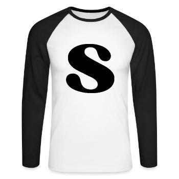 Buchstabe s - Unisex Baseballshirt langarm - Weiß/Schwarz - Vorne - Nik (191cm)