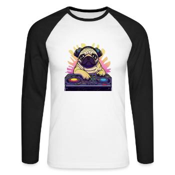 Pug Dog DJ Gift Idea - DJ Dog - Unisex Long Sleeve Baseball T-Shirt - white/black - Front - Nik (191cm)