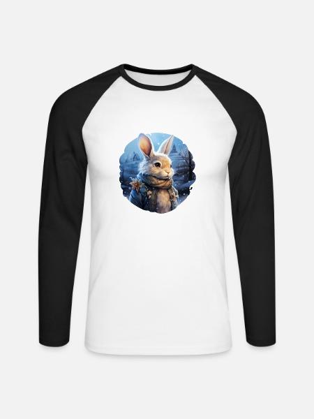 Schneelandschaft mit süßem Hasen - Unisex Baseballshirt langarm - Weiß/Schwarz