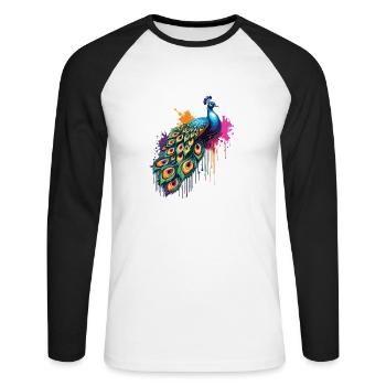 Peacock / Animal / Zoo / Plumage / Natural Beauty - Unisex Long Sleeve Baseball T-Shirt - white/black - Front - Nik (191cm)