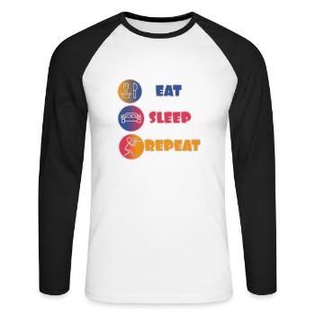 Eat sleep repeat paintball with icons - Unisex Long Sleeve Baseball T-Shirt - white/black - Front - Nik (191cm)