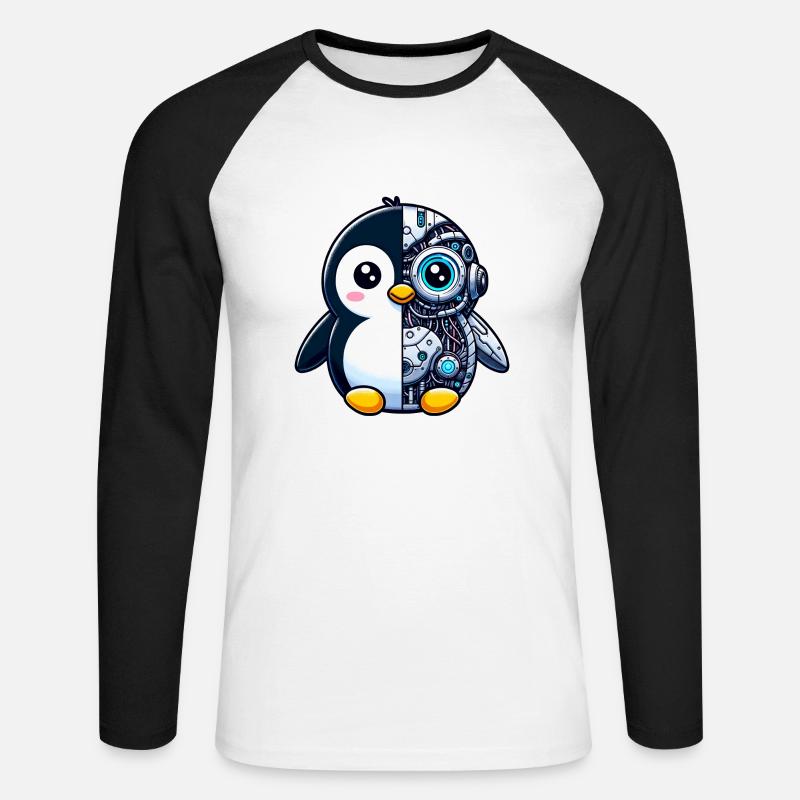 Süßer Pinguin Cyborg Roboter - Unisex Baseballshirt langarm - Weiß/Schwarz