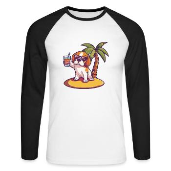 Beagle Dog Summer Vacation - Unisex Long Sleeve Baseball T-Shirt - white/black - Front - Nik (191cm)