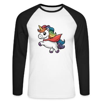 Lustiges Einhorn als Held für einen Superheld - Unisex Baseballshirt langarm - Weiß/Schwarz - Vorne - Nik (191cm)