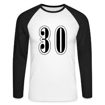 30 Zahl symbol - Unisex Baseballshirt langarm - Weiß/Schwarz - Vorne - Nik (191cm)