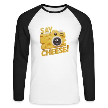 Say Cheese für einen Käseliebhaber Fotograf - Unisex Baseballshirt langarm - Weiß/Schwarz - Vorne - Nik (191cm)