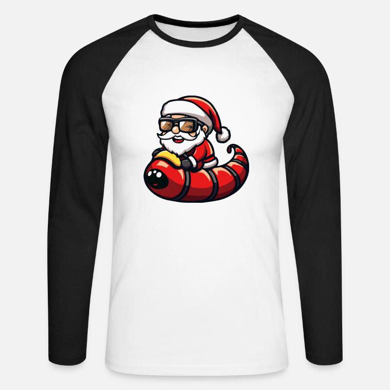 Wurm Weihnachtsmann Cartoon - Unisex Baseballshirt langarm - Weiß/Schwarz