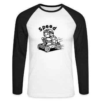 Turtle Racing une caisse à savon - Design « Speed » - T-shirt baseball manches longues Homme - blanc/noir - Devant - Nik (191cm)
