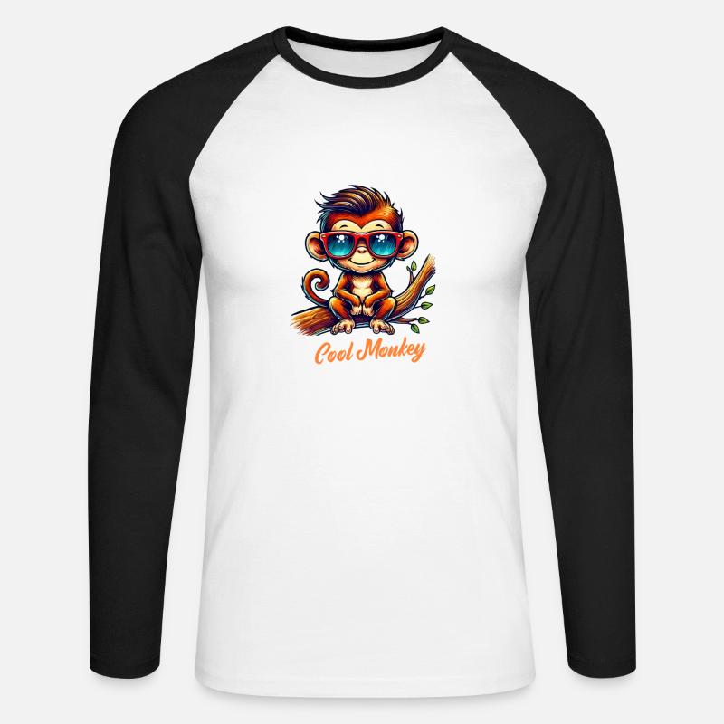 affe sonnenbrille comic - Unisex Baseballshirt langarm - Weiß/Schwarz