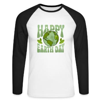 Happy Earth Day Environmental Planet - Unisex Baseballshirt langarm - Weiß/Schwarz - Vorne - Nik (191cm)