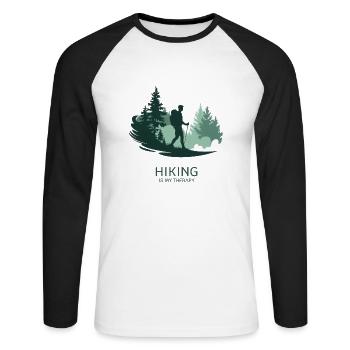 Hiking is My Therapy – Nature & Forest - Unisex Long Sleeve Baseball T-Shirt - white/black - Front - Nik (191cm)