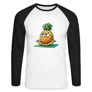 Ananas Fruité Fruits tropicaux Été Yoga Méditation - T-shirt baseball manches longues Homme - blanc/noir - Devant - Nik (191cm)