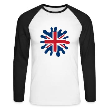 england fahne klecks - Unisex Baseballshirt langarm - Weiß/Schwarz - Vorne - Nik (191cm)