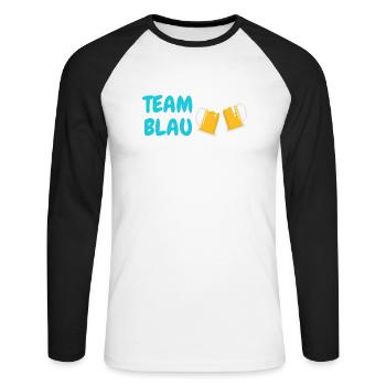 Team Blau - Unisex Baseballshirt langarm - Weiß/Schwarz - Vorne - Nik (191cm)
