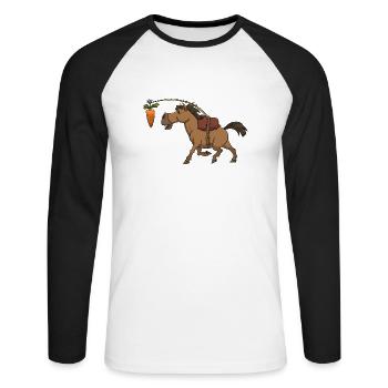 Cheval, carotte, carotte, équitation - T-shirt baseball manches longues Homme - blanc/noir - Devant - Nik (191cm)