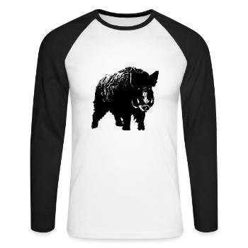 Wild Boar - Wildschwein - Unisex Baseballshirt langarm - Weiß/Schwarz - Vorne - Nik (191cm)