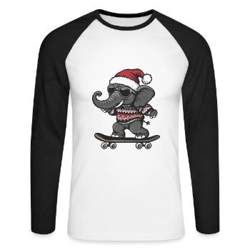 Mammouth Noël Drôle - T-shirt baseball manches longues Homme - blanc/noir - Devant - Nik (191cm)