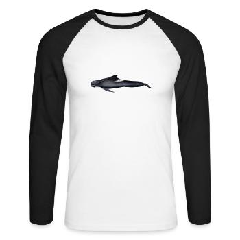 baleine pilote - baleine pilote - globicéphale noir - T-shirt baseball manches longues Homme - blanc/noir - Devant - Nik (191cm)