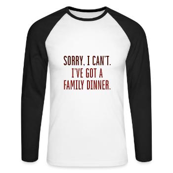 Désolé, je ne peux pas avoir un dîner en famille - T-shirt baseball manches longues Homme - blanc/noir - Devant - Nik (191cm)