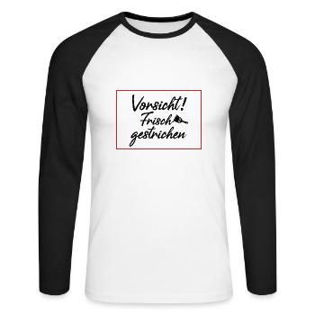 Vorsicht frisch gestrichen - Unisex Baseballshirt langarm - Weiß/Schwarz - Vorne - Nik (191cm)