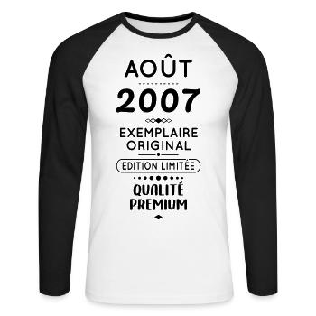 18th Birthday - August 2007 Original - Unisex Long Sleeve Baseball T-Shirt - white/black - Front - Nik (191cm)