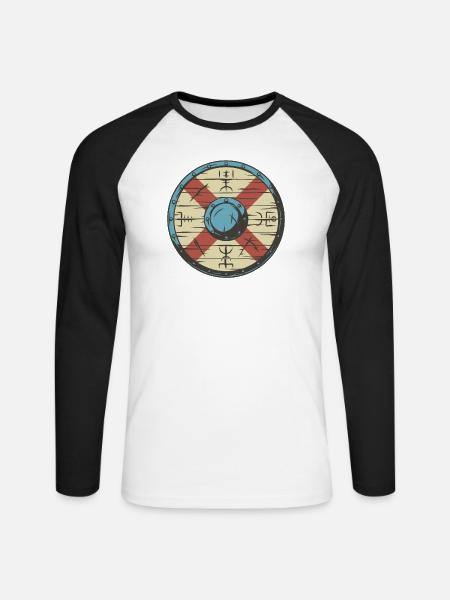 Wikinger Schild - Unisex Baseballshirt langarm - Weiß/Schwarz