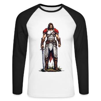 Retro Gaming Pixel Kunst Arcade Videogame Design - Unisex Baseballshirt langarm - Weiß/Schwarz - Vorne - Nik (191cm)