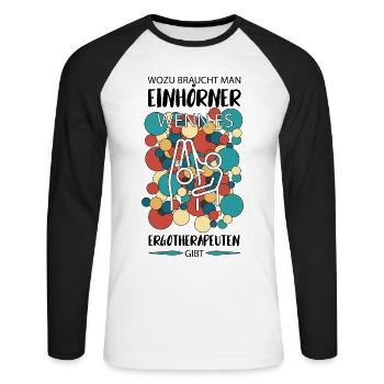 ERGOTHERAPEUTIN ERGOTHERAPIE - Unisex Baseballshirt langarm - Weiß/Schwarz - Vorne - Nik (191cm)