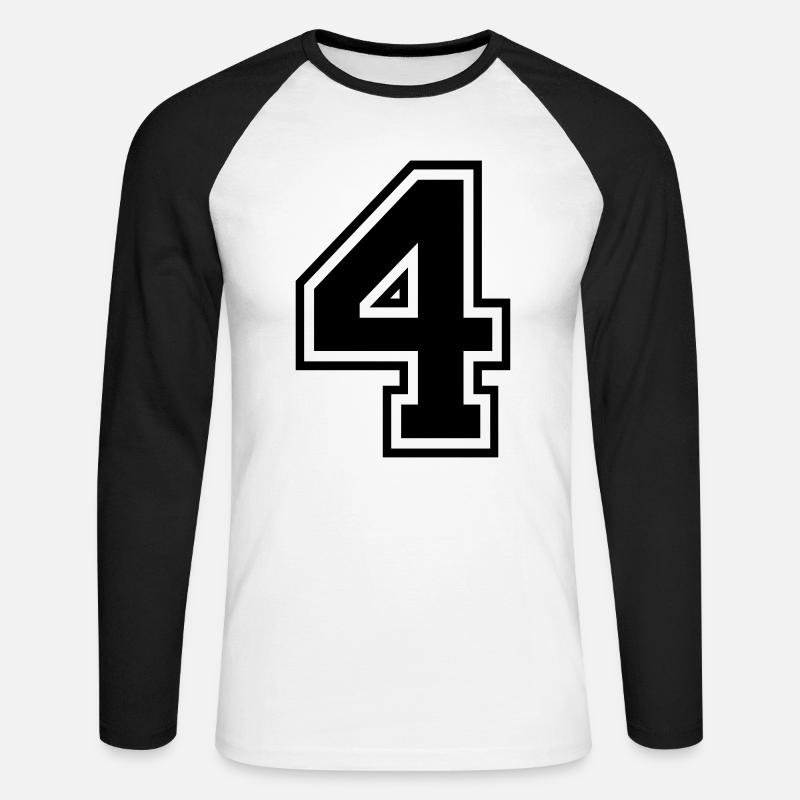 Nummer 4 - Unisex Baseballshirt langarm - Weiß/Schwarz
