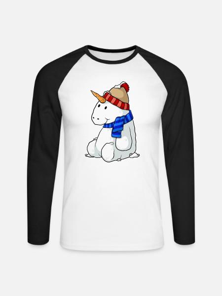 Einhorn Schneemann Comic - Unisex Baseballshirt langarm - Weiß/Schwarz