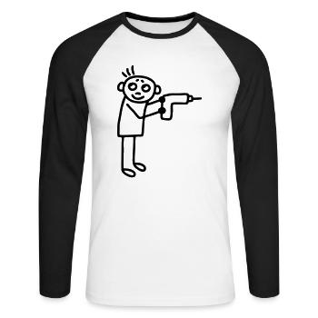 Handwerker mit Bohrmaschine - Unisex Baseballshirt langarm - Weiß/Schwarz - Vorne - Nik (191cm)