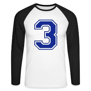 3 - Nummer - Zahl - Unisex Baseballshirt langarm - Weiß/Schwarz - Vorne - Nik (191cm)