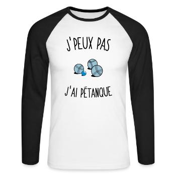 J'peux pas j'ai petanque - T-shirt baseball manches longues Homme - blanc/noir - Devant - Nik (191cm)