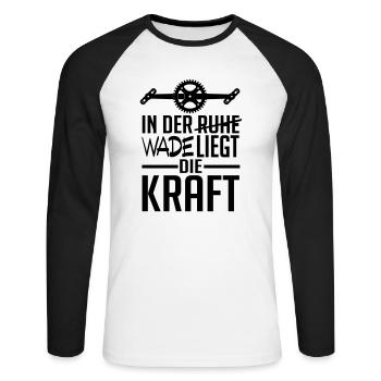 In der Wade liegt die Kraft - Unisex Baseballshirt langarm - Weiß/Schwarz - Vorne - Nik (191cm)