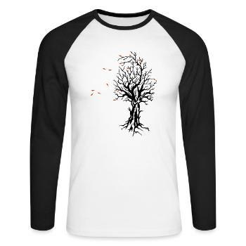 autumn tree Herbst Baum Jahreszeit Wind Laub - Unisex Baseballshirt langarm - Weiß/Schwarz - Vorne - Nik (191cm)