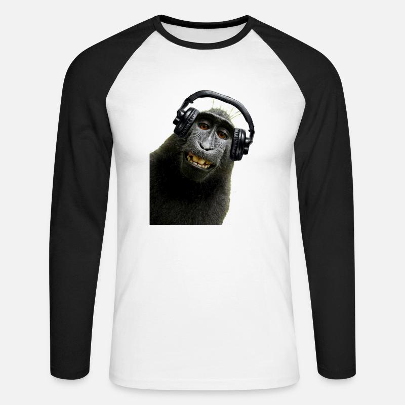 Hemd Monkey Music von Custom - Unisex Baseballshirt langarm - Weiß/Schwarz