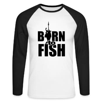 born to fish (poissons, b, 1c) - T-shirt baseball manches longues Homme - blanc/noir - Devant - Nik (191cm)