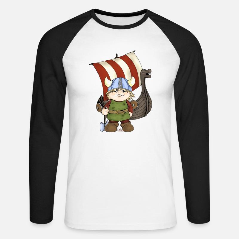 Wikinger Erik mit Schiff - Unisex Baseballshirt langarm - Weiß/Schwarz
