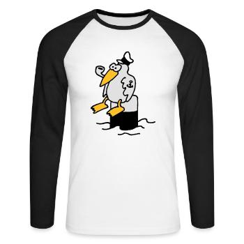 moewe_am_hafen_3c - T-shirt baseball manches longues Homme - blanc/noir - Devant - Nik (191cm)