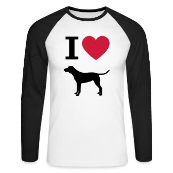 Ich liebe Hunde, Deutsch Kurzhaar Herz Silhouette - Unisex Baseballshirt langarm - Weiß/Schwarz - Vorne - Nik (191cm)