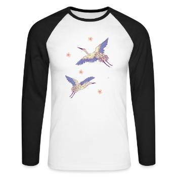 flying cranes - Unisex Baseballshirt langarm - Weiß/Schwarz - Vorne - Nik (191cm)