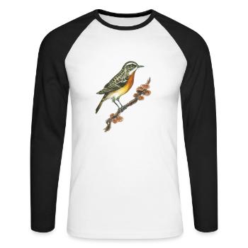 Braunkehlchen / Vogel / Pilze - Unisex Baseballshirt langarm - Weiß/Schwarz - Vorne - Nik (191cm)